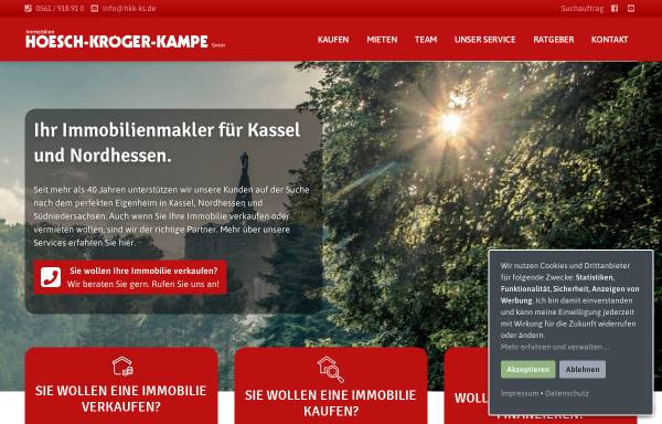 Vorschau von www.immobilienmakler-kassel.de, Immobilien Hoesch, Dipl.-Ing. Kröger, Dr. rer. pol. Kampe GmbH