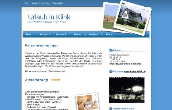Vorschau von www.urlaub-in-klink.de, Urlaub in Klink, Familie Jürgen Tänzer