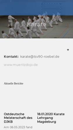 Vorschau der mobilen Webseite www.tsv90-roebel.de, Karate Dojo Röbel