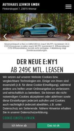 Vorschau der mobilen Webseite www.honda-wismar.de, Autohaus Lehner GmbH