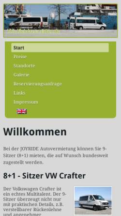 Vorschau der mobilen Webseite www.xxl-kleinbus-mieten.de, JOYRIDE Autovermietung Carsten Kempfert
