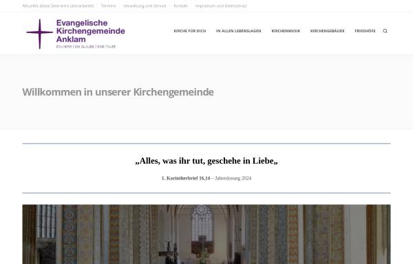 Vorschau von www.kirche-anklam.de, Evangelische Kirchengemeinde Anklam