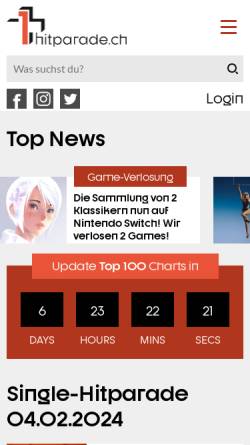 Vorschau der mobilen Webseite hitparade.ch, Die Offizielle Schweizer Hitparade