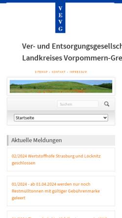 Vorschau der mobilen Webseite www.veo-karlsburg.de, Ver- und Entsorgungsgesellschaft des Landkreises Vorpommern-Greifswald