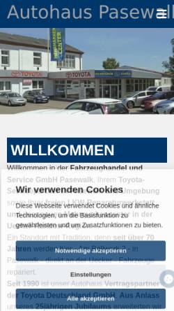 Vorschau der mobilen Webseite www.fahrzeughandel-pasewalk.de, Fahrzeughandel und Service GmbH