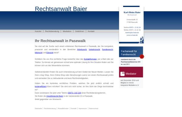 Vorschau von www.rechtsanwalt-baier-pasewalk.de, Rechtsanwalt Karl-Heinz Baier