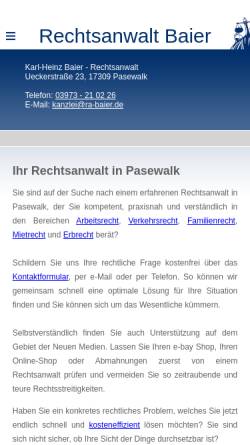Vorschau der mobilen Webseite www.rechtsanwalt-baier-pasewalk.de, Rechtsanwalt Karl-Heinz Baier