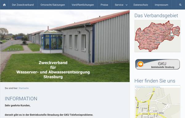 Vorschau von www.zvb-strasburg.de, Zweckverband für Wasserver- und Abwasserentsorgung