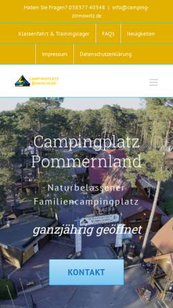 Vorschau der mobilen Webseite www.camping-zinnowitz.de, Campingplatz Pommernland