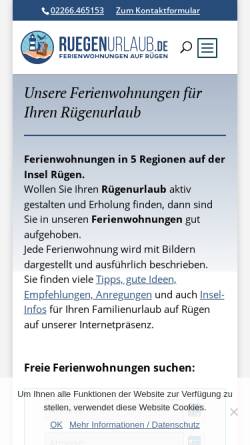Vorschau der mobilen Webseite www.ruegenurlaub.de, Ruegenurlaub.de; Inh.: Böhm GbR