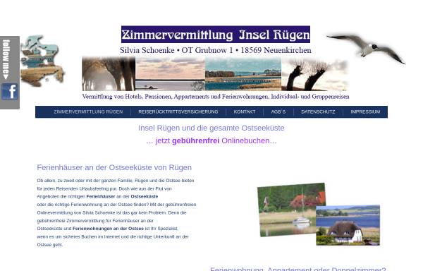 Vorschau von www.zv-ruegen.de, Zimmervermittlung Insel Rügen; Inh.: Silvia Schoenke