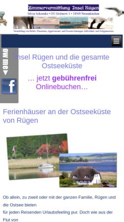Vorschau der mobilen Webseite www.zv-ruegen.de, Zimmervermittlung Insel Rügen; Inh.: Silvia Schoenke
