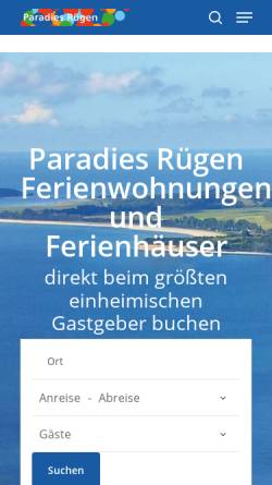 Vorschau der mobilen Webseite www.paradies-ruegen.de, Paradies Rügen Urlaubs- GmbH & Co. KG