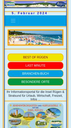 Vorschau der mobilen Webseite www.ruegencenter.de, Ruegencenter.de; Inh.: Firma Werbinet