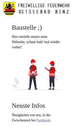 Vorschau der mobilen Webseite www.feuerwehr-binz.de, Freiwillige Feuerwehr Ostseebad Binz