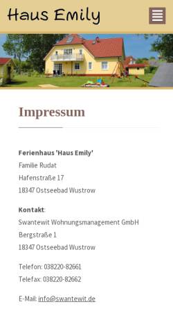 Vorschau der mobilen Webseite www.ostsee-haus-emily.de, Ferienhaus Haus Emily; Inhaber: Familie Rudat