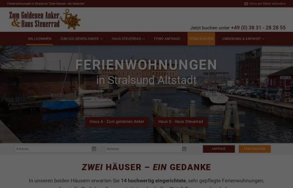 Vorschau von www.ferienwohnung-stralsund-altstadt.de, Ferienwohnungen Zum Goldenen Anker und Haus Steuerrad