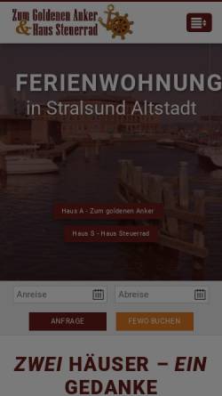 Vorschau der mobilen Webseite www.ferienwohnung-stralsund-altstadt.de, Ferienwohnungen Zum Goldenen Anker und Haus Steuerrad