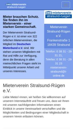 Vorschau der mobilen Webseite www.mieterverein-stralsund-rügen.de, Mieterverein Stralsund-Rügen e. V.
