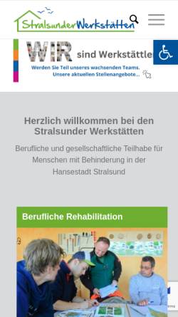 Vorschau der mobilen Webseite www.wfbm-stralsund.de, Stralsunder Werkstätten gemeinnützige GmbH