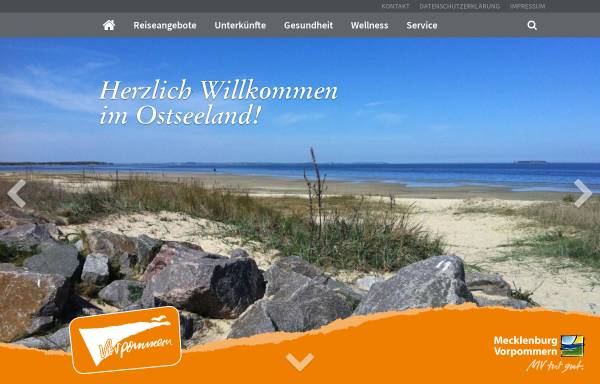 Vorschau von www.ostseeland.de, Regionaler Fremdenverkehrsverband Vorpommern e.V.