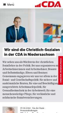 Vorschau der mobilen Webseite www.cda-nds.de, Christlich-Demokratische Arbeitnehmerschaft Niedersachsen