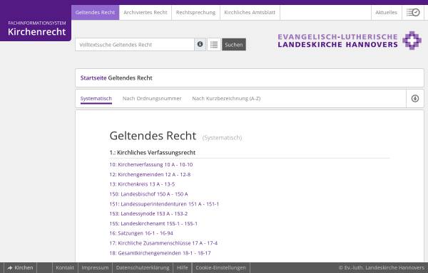 Vorschau von www.kirchenrecht-evlka.de, Rechtssammlung der Evangelisch-lutherischen Landeskirche Hannover