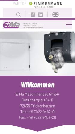 Vorschau der mobilen Webseite www.eima-maschinenbau.de, EIMA Maschinenbau GmbH
