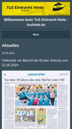 Vorschau der mobilen Webseite www.tushinte.de, TuS Eintracht Hinte 1910 e.V.