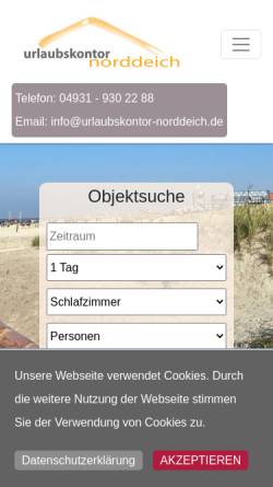 Vorschau der mobilen Webseite www.ferienwohnung-nordsee-norddeich.de, Ferienwohnungen Detmers Norddeich - Fa. Matrix Management GbR