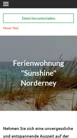 Vorschau der mobilen Webseite www.norderney-sunshine.de, Ferienwohnung Sunshine, Familie Teriete