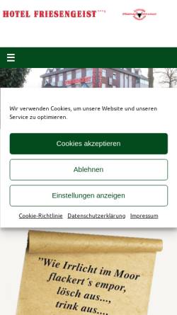 Vorschau der mobilen Webseite www.hotel-friesengeist.de, Hotel Restaurant Friesengeist