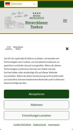 Vorschau der mobilen Webseite www.buergerklause-tapken.de, Bürgerklause Tapken