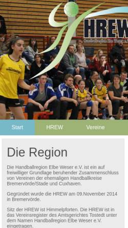 Vorschau der mobilen Webseite www.hrew.de, Handball Region Elbe-Weser