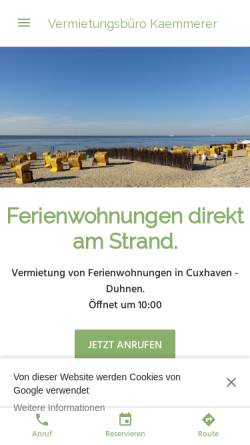 Vorschau der mobilen Webseite vermietungsburo-kaemmerer.business.site, Ferienwohnungen in Cuxhaven-Duhnen, direkt am Strand.