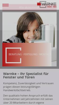 Vorschau der mobilen Webseite warnke-fenster.de, Warnke Tischlerei
