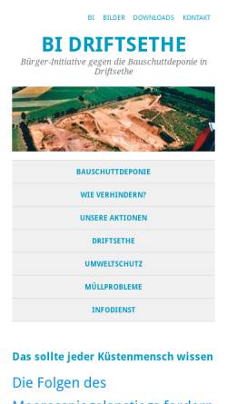 Vorschau der mobilen Webseite driftsethe-gegen-deponien.de, Bürger-Initiative gegen die Bauschuttdeponie in Driftsethe