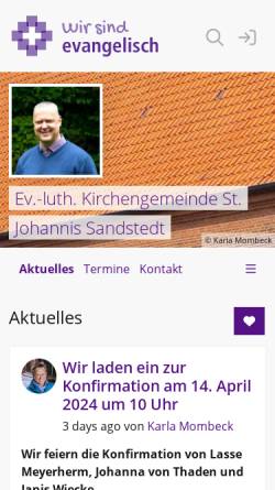 Vorschau der mobilen Webseite kirche-sandstedt.wir-e.de, Evangelisch-lutherische Kirchengemeinde Sandstedt