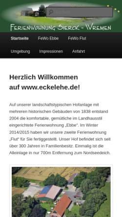 Vorschau der mobilen Webseite www.eckelehe.de, Ferienwohnung Hof Eckelehe