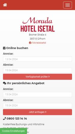 Vorschau der mobilen Webseite www.isetal.morada.de, Morada Hotel Isetal