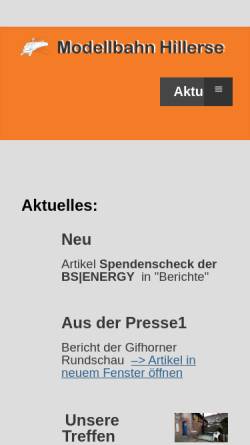Vorschau der mobilen Webseite www.modellbahn-hillerse.de, IG Modellbahn - Hillerse