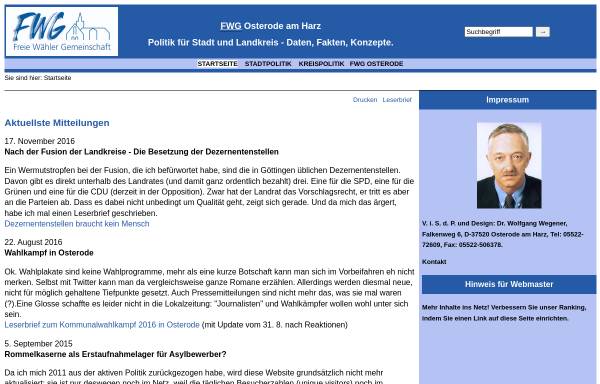 Vorschau von www.fwg-osterode.de, Freie Wählergemeinschaft FWG Osterode