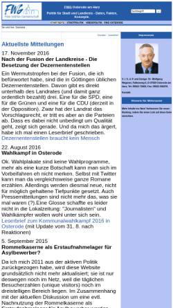 Vorschau der mobilen Webseite www.fwg-osterode.de, Freie Wählergemeinschaft FWG Osterode