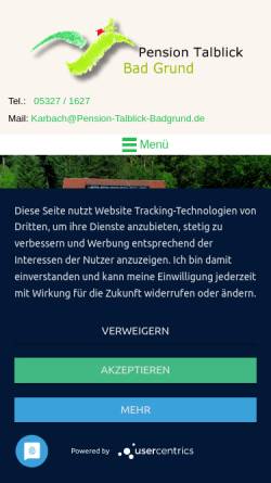Vorschau der mobilen Webseite www.pension-talblick-badgrund.de, Pension Talblick