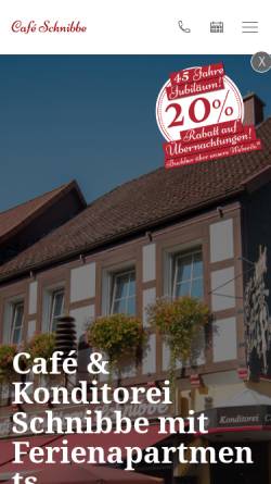 Vorschau der mobilen Webseite www.cafe-schnibbe.de, Café & Konditorei Ferienapartments Schnibbe