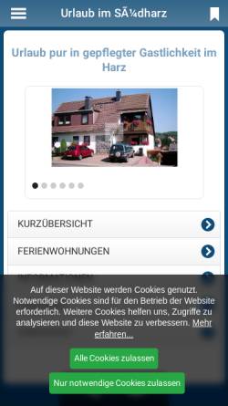 Vorschau der mobilen Webseite www.urlaub-im-suedharz.de, Ferienhaus Böttcher im Südharz - Günther Böttcher