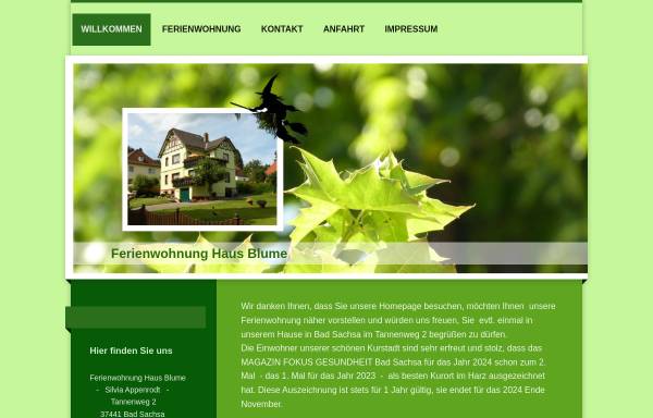 Vorschau von www.badsachsa-haus-blume.de, 3-Sterne-Ferienwohnung Haus Blume - Silvia Appenrodt