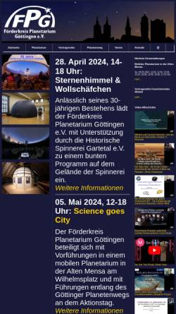 Vorschau der mobilen Webseite www.planetarium-goettingen.de, Förderkreis Planetarium Göttingen e.V.