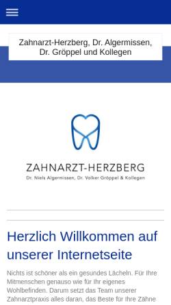 Vorschau der mobilen Webseite www.zahnarzt-herzberg.de, Zahnarztpraxis Udo Algermissen und Kollegen