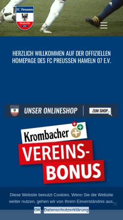 Vorschau der mobilen Webseite www.fcpreussen07.de, FC Preußen Hameln 07 e. V.